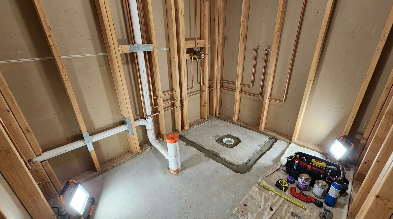 Bathroom rough-in plumbing during remodel by Johns Plumbing LLC in North Salt Lake