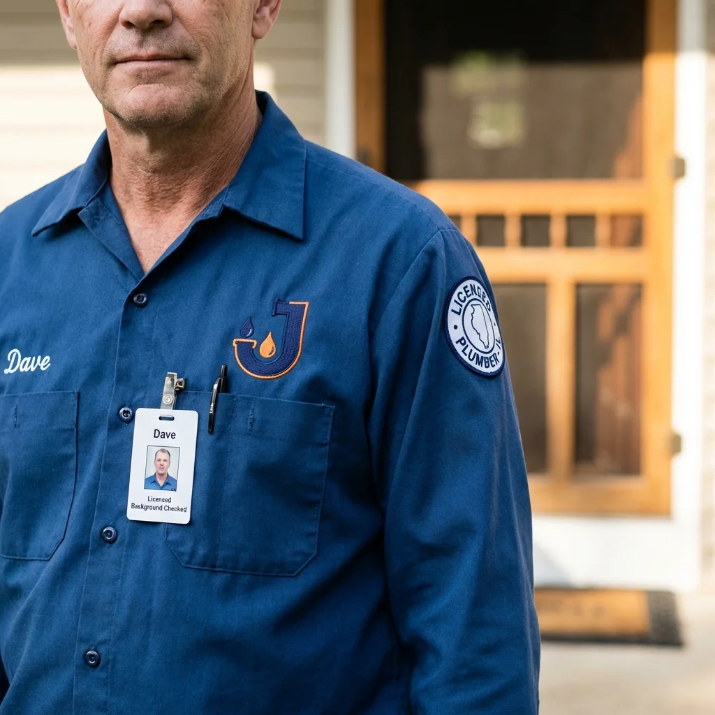 Licensed plumber showing ID badge in North Salt Lake, UT