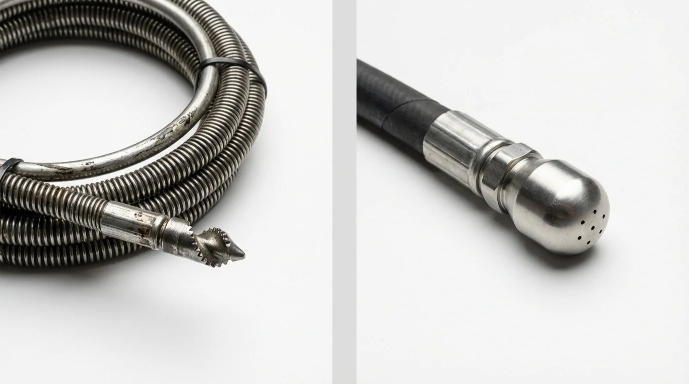 Drain snake cable and hydro jetting nozzle used for drain cleaning in North Salt Lake, UT