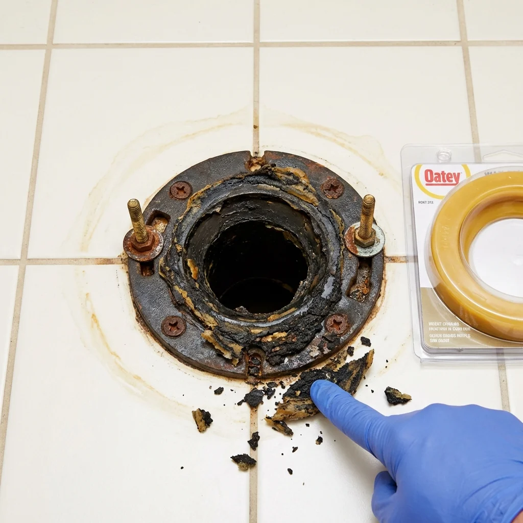 Failed wax ring showing water seepage at the base of a toilet in a North Salt Lake, UT home