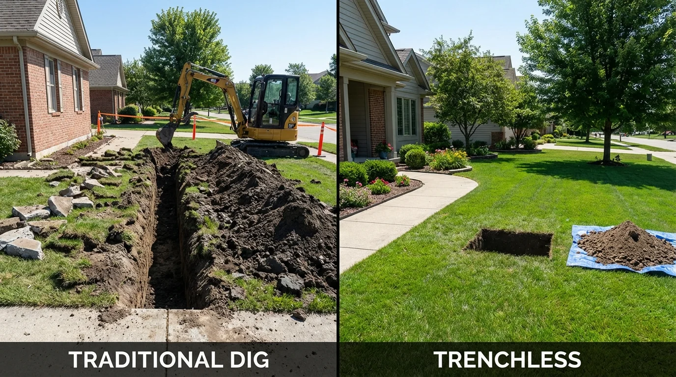 Trenchless sewer repair with minimal yard damage versus traditional excavation in North Salt Lake, UT